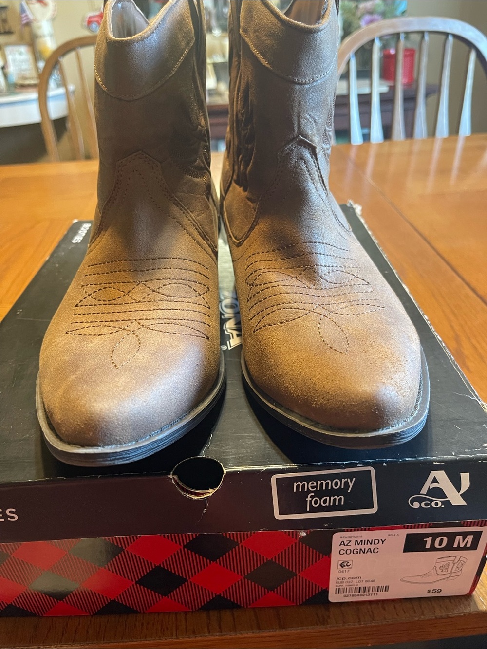 Arizona Jean Company Cognac Brown Suede Western Ankle Booties
